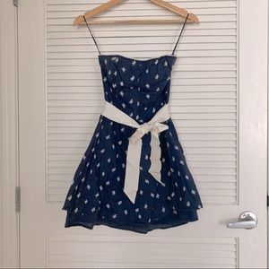 Floral Navy Blue Guess Strapless Dress, Size 1